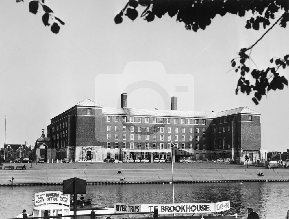 Nottinghamshire County Hall from Victoria Embankment, Nottingham, 1962