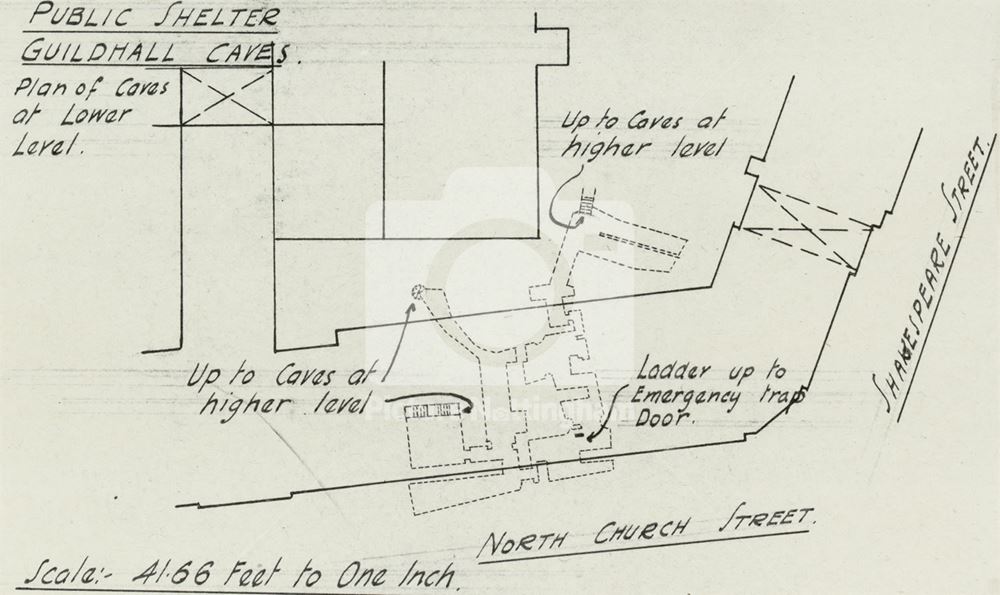 Air Raid Shelter Plans, Guidhall, North Church Street-Shakespeare Street, Nottingham, 1939-45