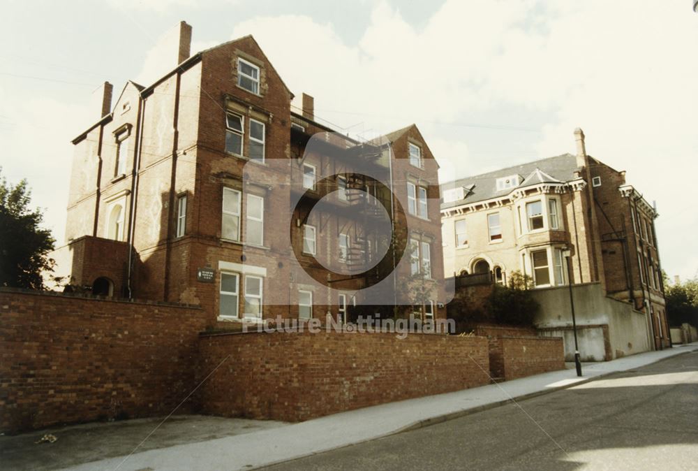 Rear of 60-62 Elm Ave from St Ann's Hill Road, St Ann's, Nottingham, 1985