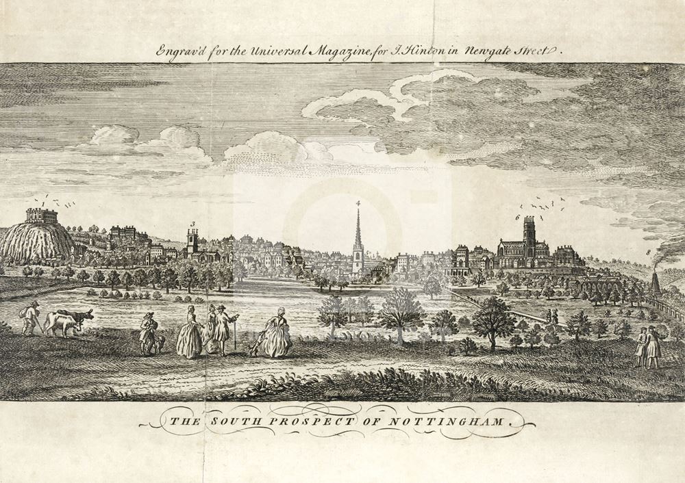 Prospect of Nottingham from the Meadows, Nottingham, c 1750