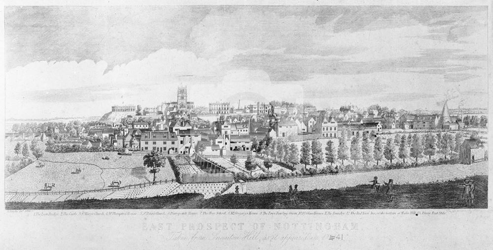 East Prospect of Nottingham, Sneinton Hill, Sneinton, Nottingham, 1741