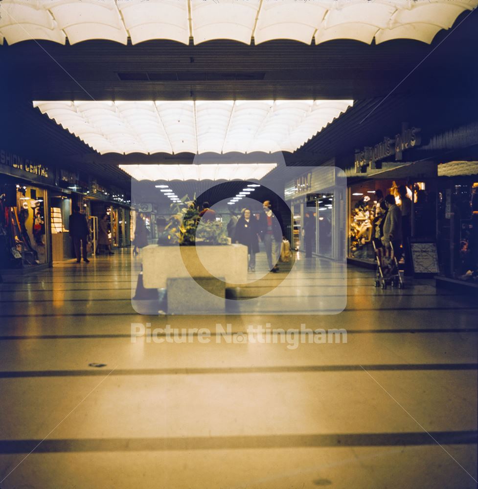 Interior of Broad Marsh Centre, Nottingham, c 1975