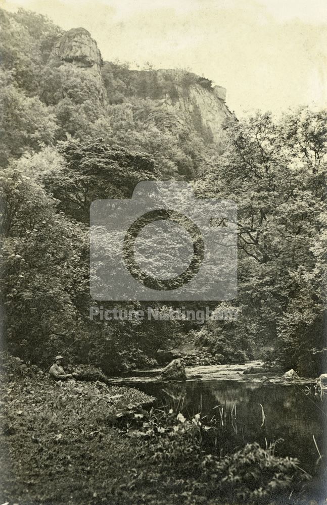 Woman Sitting Next to the River Dove, Dovedale, c 1930s