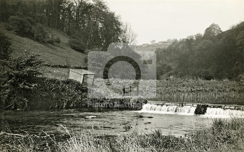 Weir on River Lathkill and Lathkill Dale, c 1930s