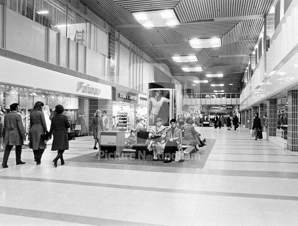 Interior of Broad Marsh Shopping Centre, Nottingham, c 1975