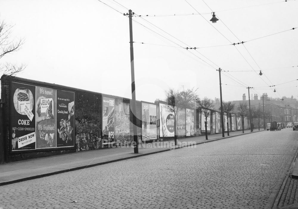 Advertising Hoardings on Huntingdon Street, Nottingham, 1954