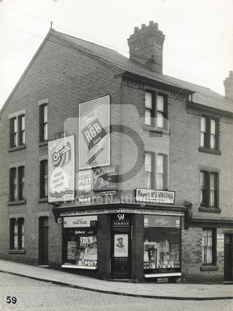 Steven's Newsagents, 91 Ilkeston Road at Balfour Road, Radford, Nottingham, 1949