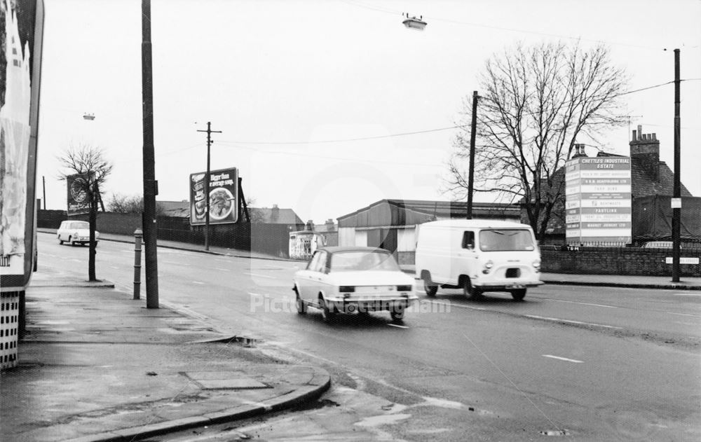 42a Chettle's Yard, from Wollaton Road, St Peter's Street, Radford, Nottingham, 1977