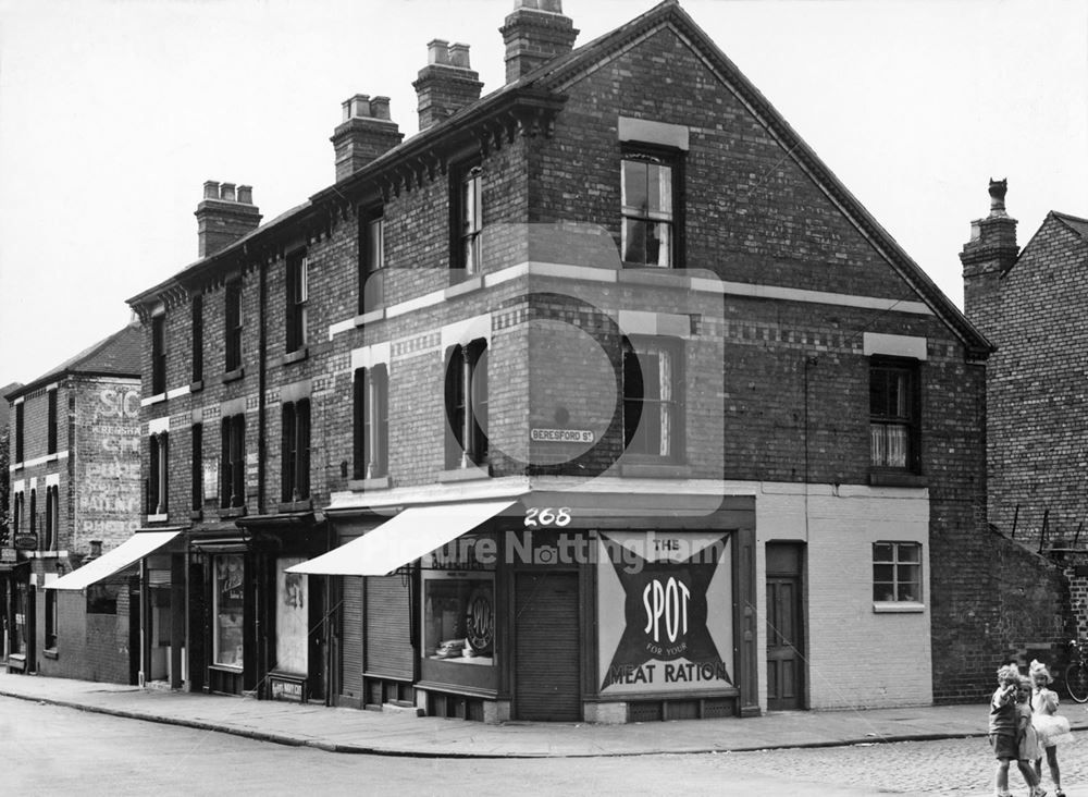 Denman Street at Beresford Street Junction, Radford, Nottingham, 1949