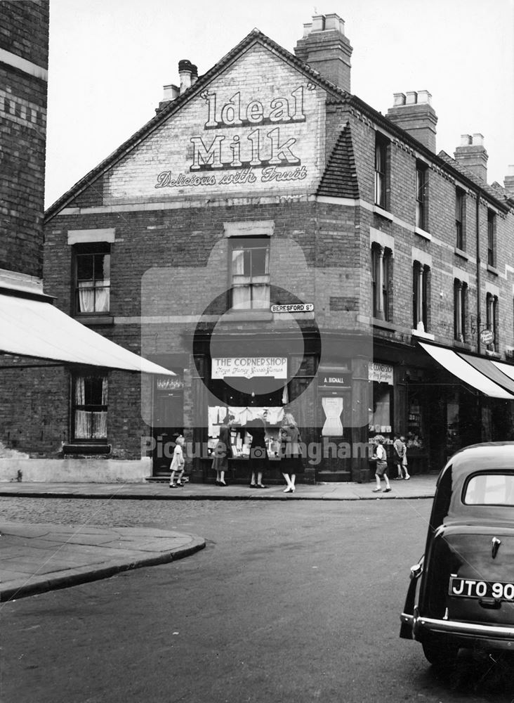 Denman Street at Beresford Street Junction, Radford, Nottingham, 1949