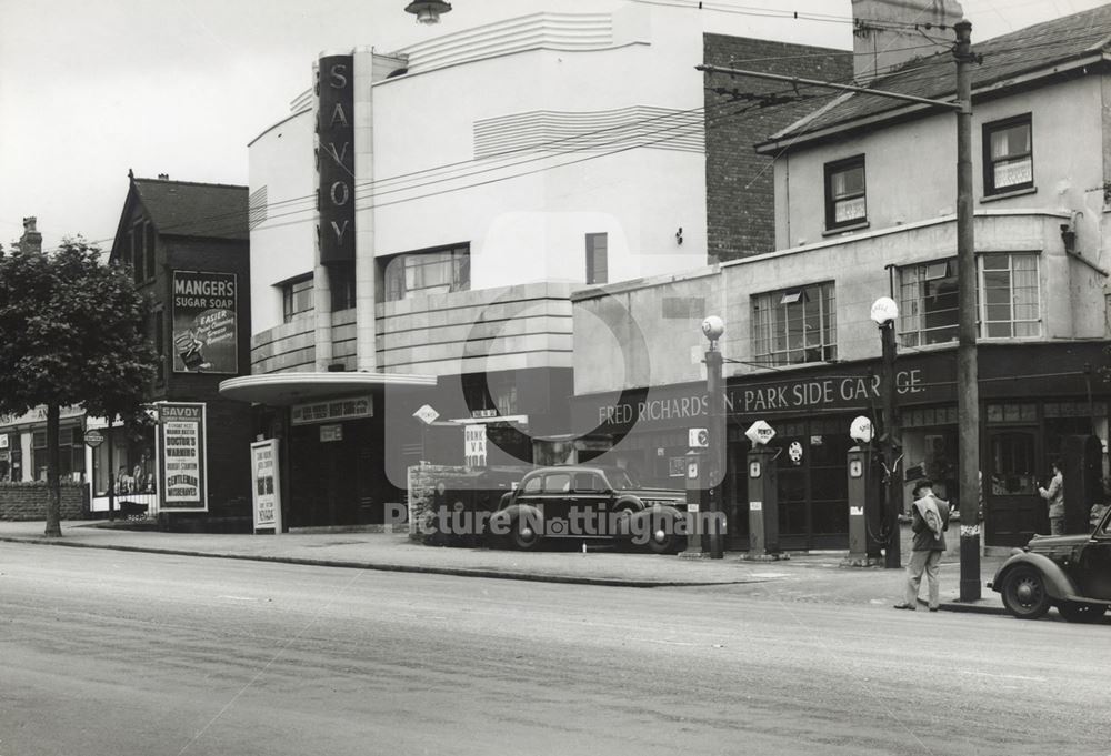 Park Side Garage and Savoy Cinema, Derby Road, Nottingham, 1949