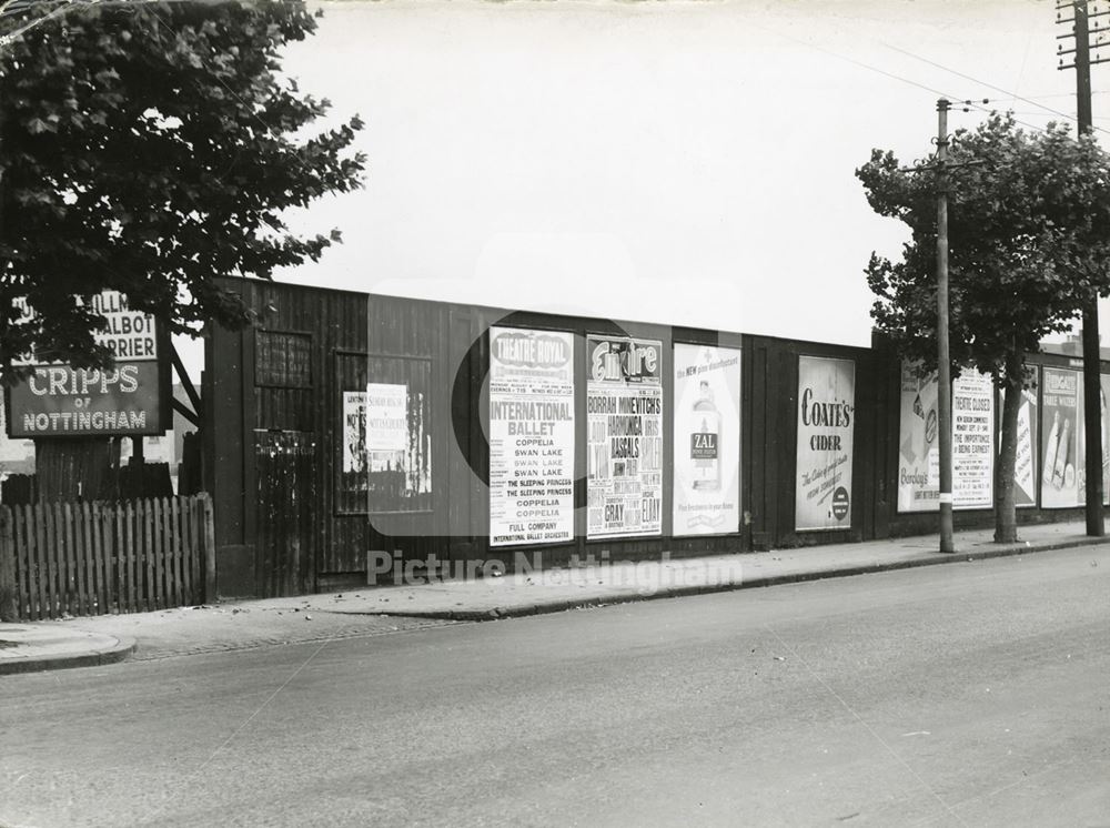 Hoardings, Derby Road, Lenton, Nottingham, 1949