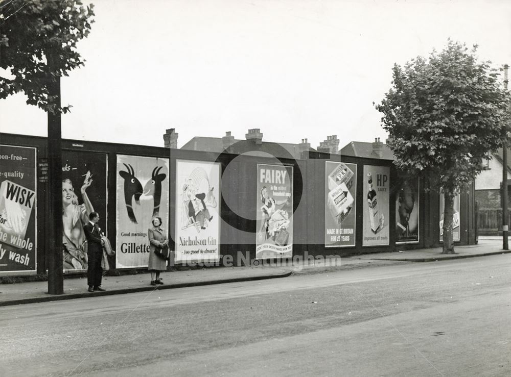 Hoardings, Derby Road, Lenton, Nottingham, 1949