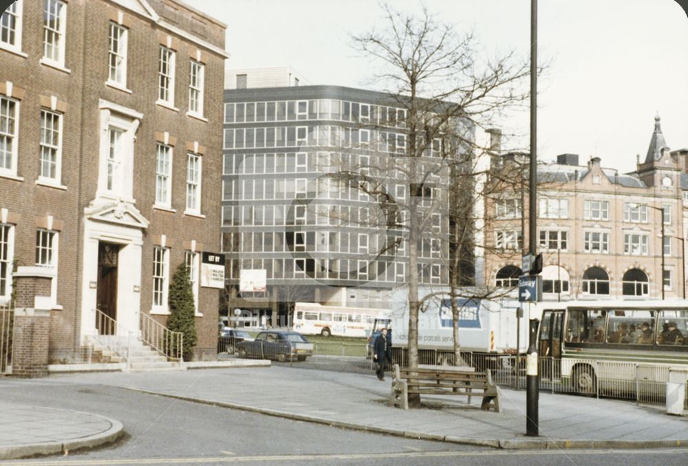 Seen from Park Row-Maid Marian Way Junction, Derby Road, Nottingham, c 1995