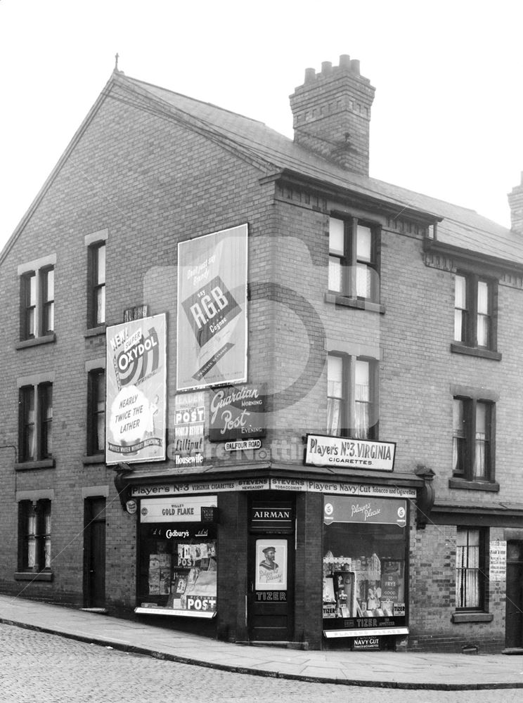 Steven's Newsagents, 91 Ilkeston Road at Balfour Road, Radford, Nottingham, 1949