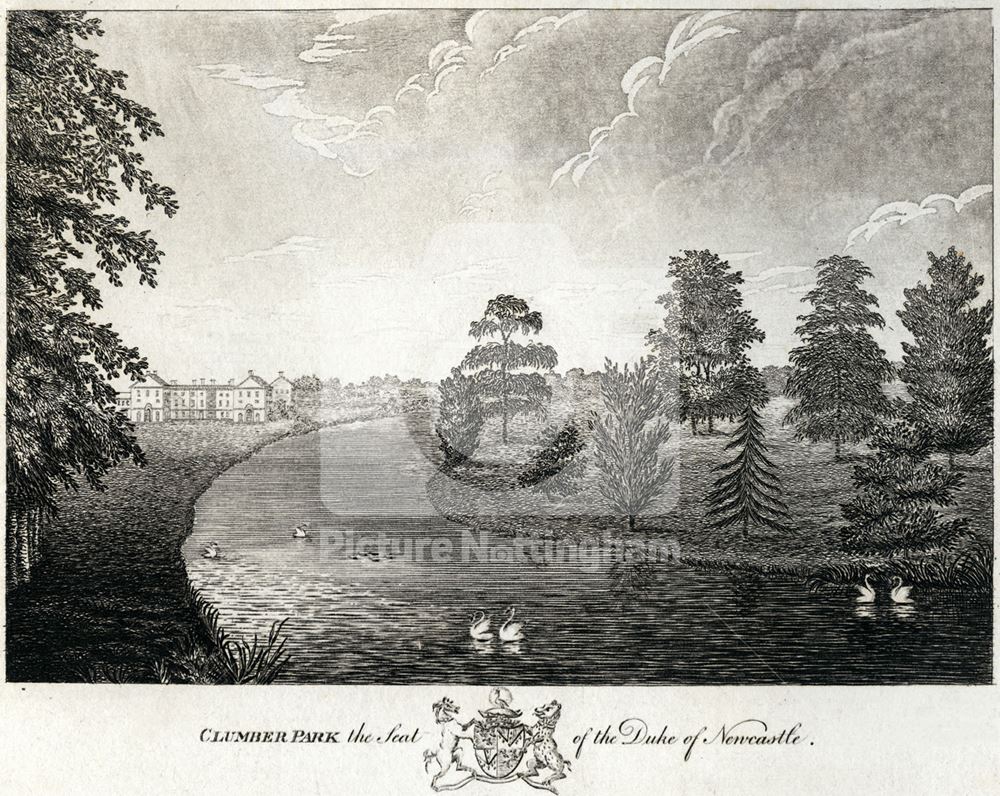 South-West Aspect and River Poulter, Clumber House (Hall), Clumber Park, c 1790