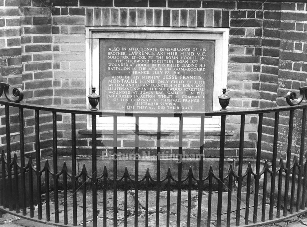 Memorial Stone, Hind Almshouses, Village Street, Edwalton, 1975