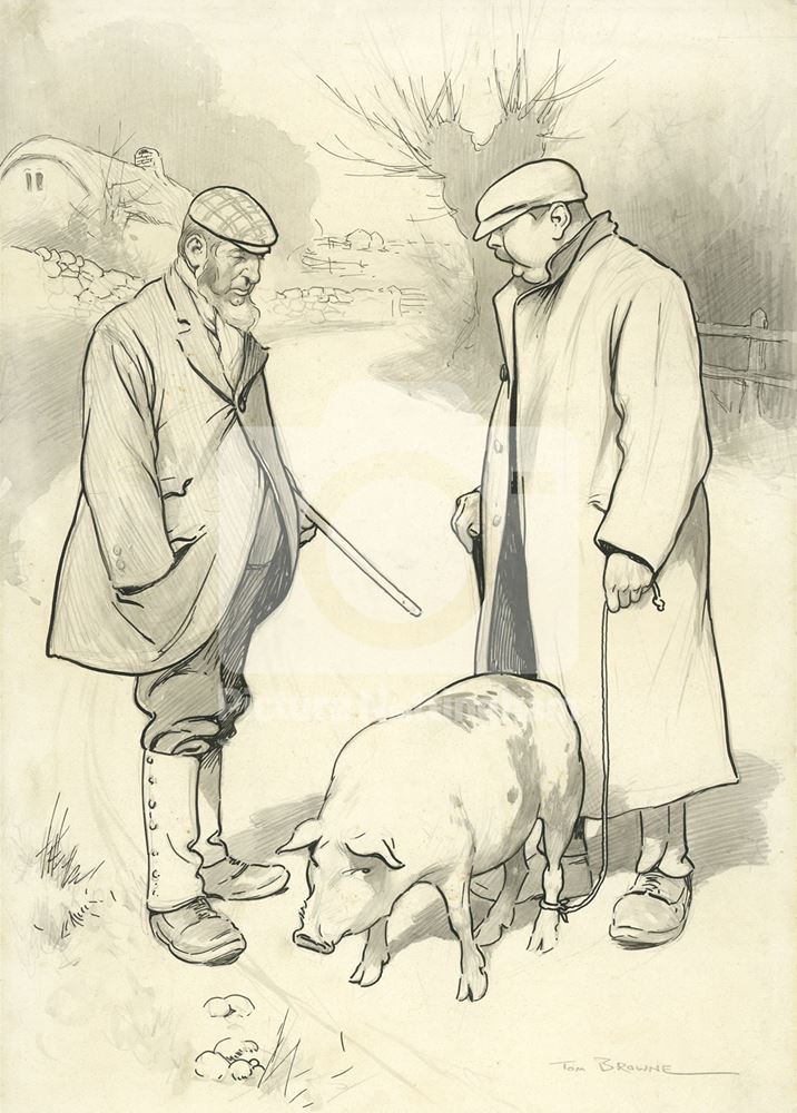 Country Greetings - Two Men and a Pig, c 1905