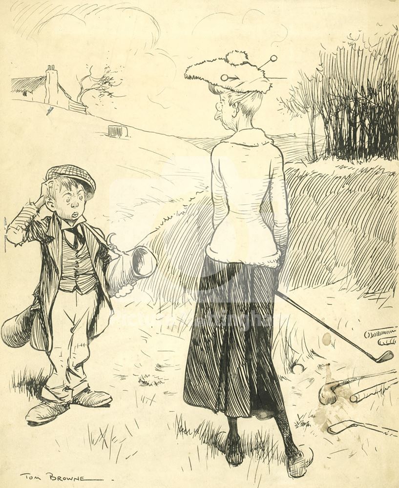 'The Only Thing Left' (Woman Golfer and Caddy), c 1905