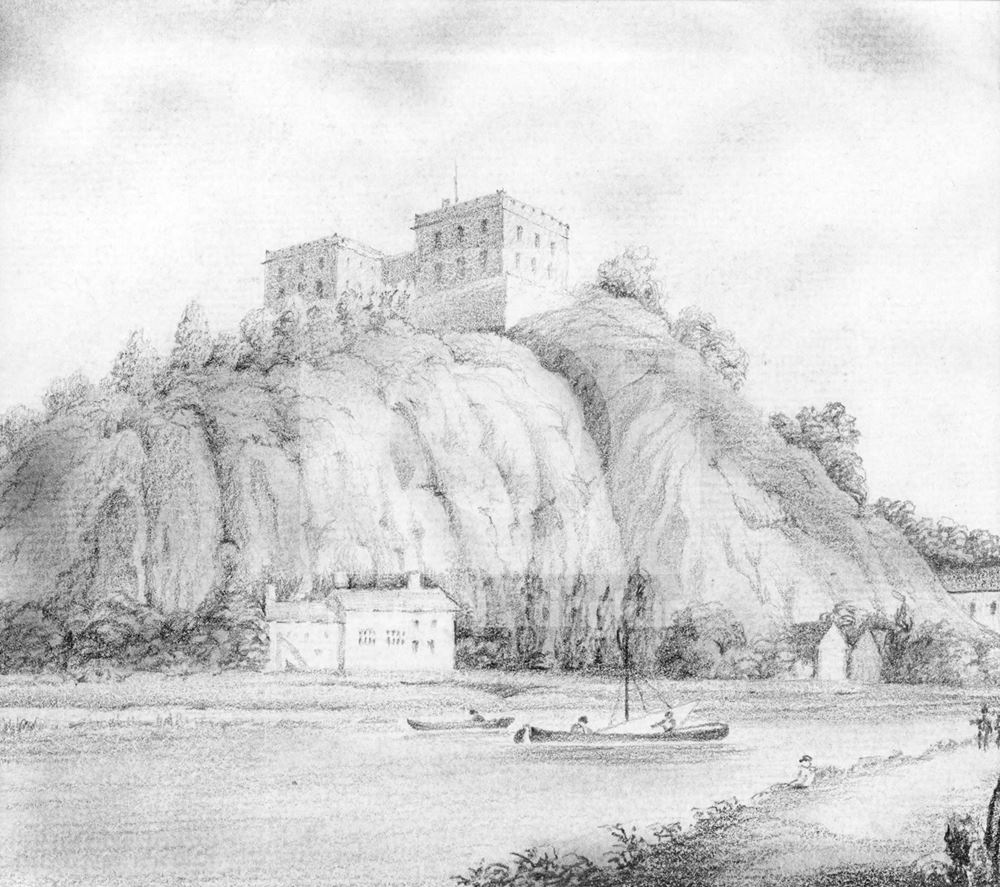 Nottingham Castle and The River Leen, c 1828