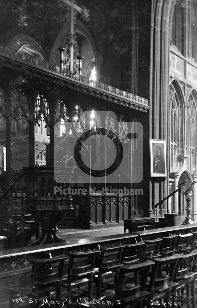 St Mary's Church Interior, High Pavement, Lace Market, Nottingham, c 1925