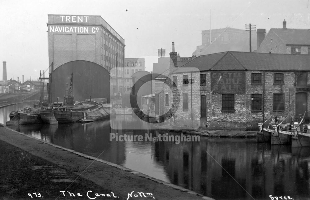 Canal wharves and warehouses, Carrington Street, Nottingham, c 1925