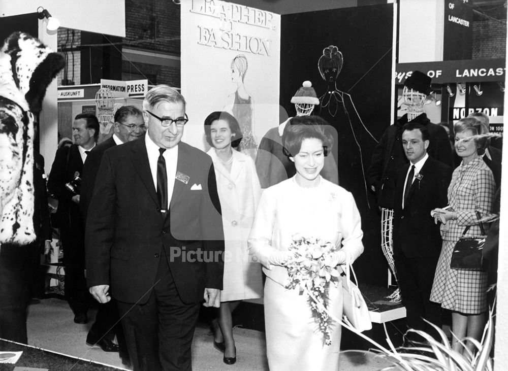 Princess Margaret alongside Turney Brothers at the Interleather Exhibition, 1965