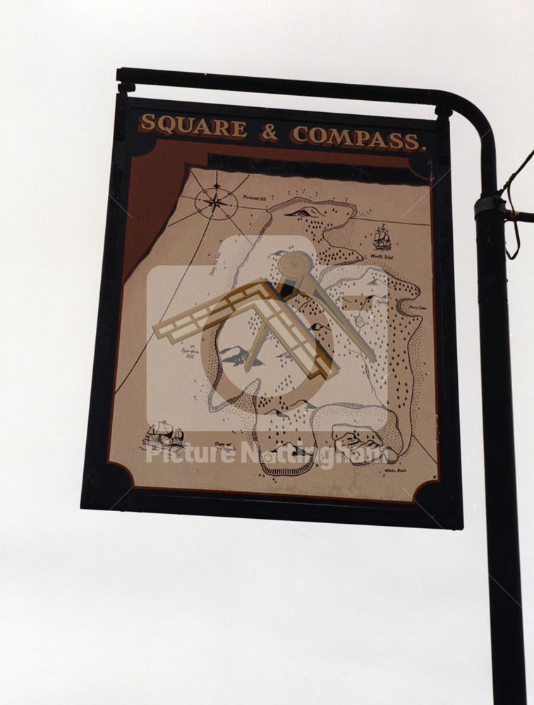 Sign of the 'Square and Compass' public house, Eastgate, Normanton-on-Trent, 1998