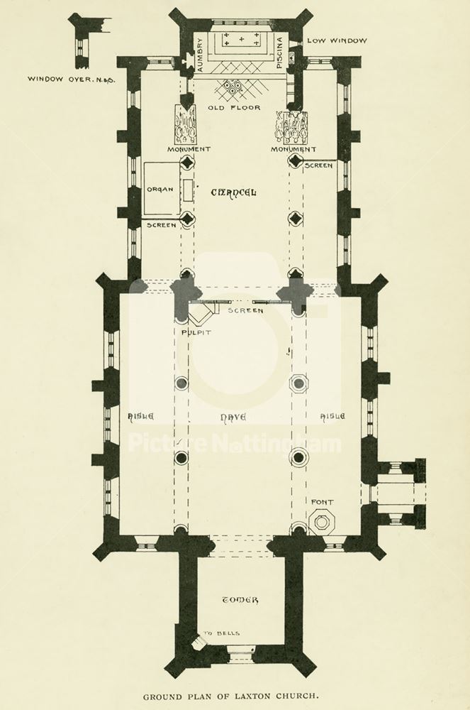 St Michael's Church Plan, Laxton, c 1902