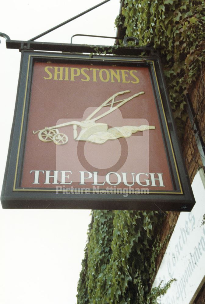 Sign  of The Plough public house, Normanton on the Wolds, 1983