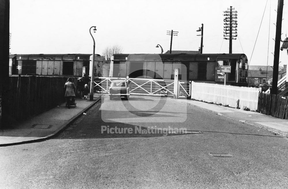 Class 20 locomotives at Netherfield Lane Crossing, Victoria Road, Netherfield, 1973