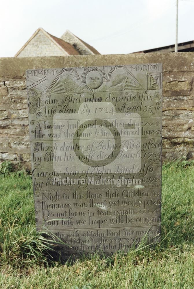 Headstone of John Bird and family, St Margaret's Church, Owthorpe, 1992