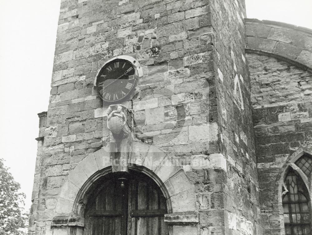 Detail view of St Margaret's Church, Owthorpe,  1964