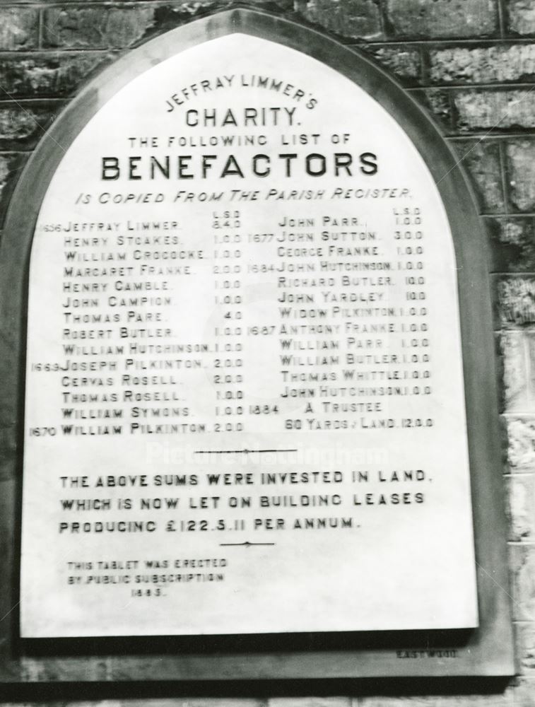 Benefaction Board in St Mary's Church, Radcliffe on Trent, 1977