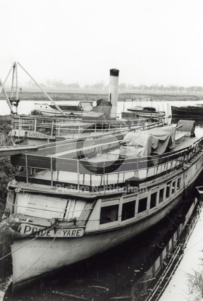 Pleasure steamers moored on the River Trent, Radcliffe on Trent, 1950s ?