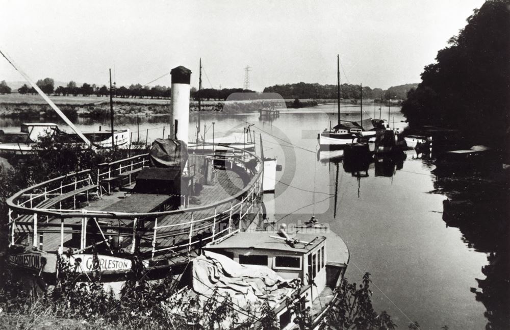 Pleasure boats moored on the River Trent, Radcliffe on Trent,1950s